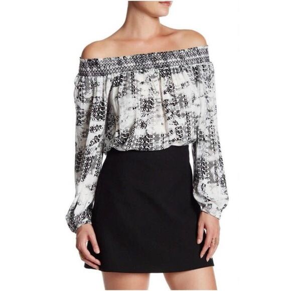 Parker Black & White Aztec Print Off-The-Shoulder Blouse Top Size S - Picture 1 of 9